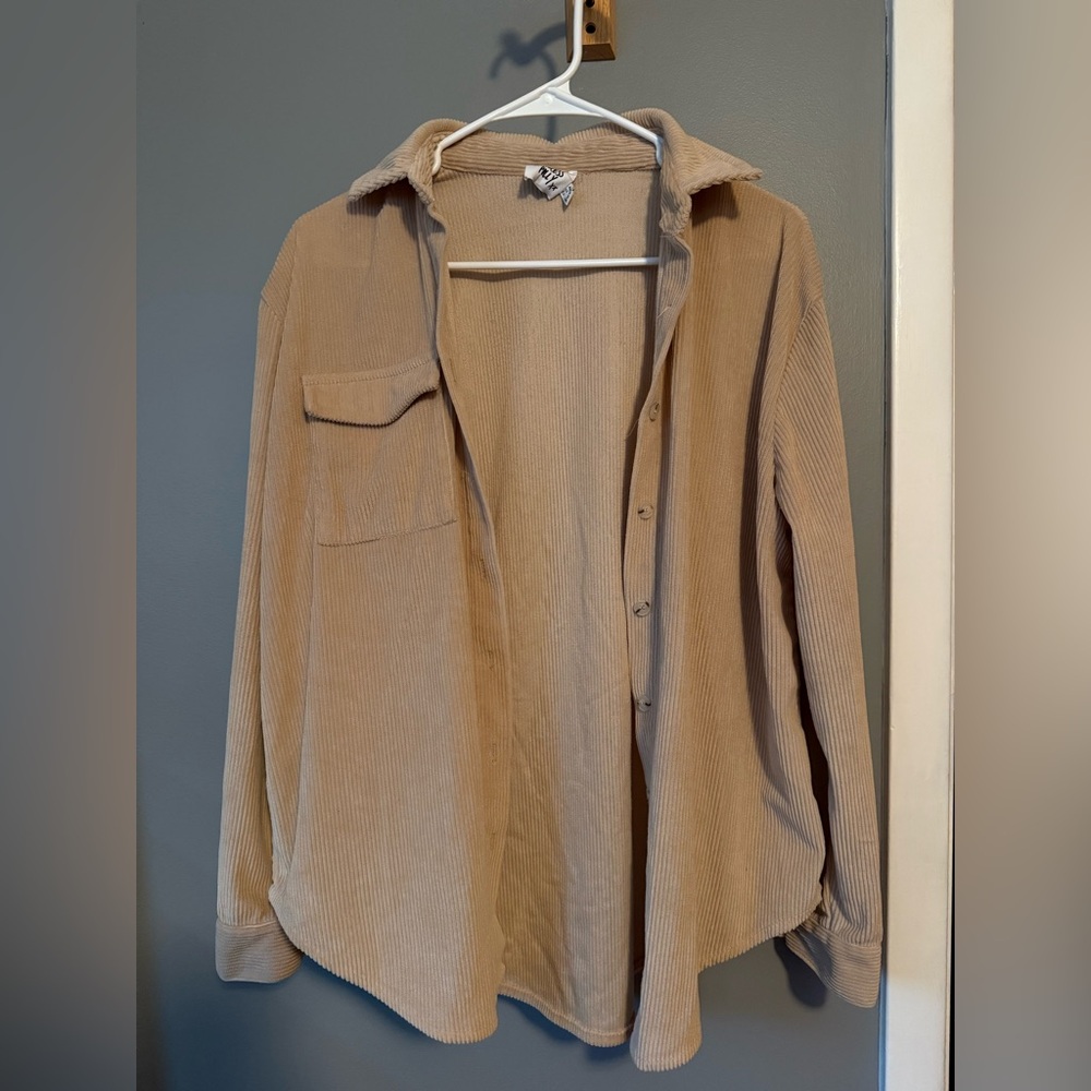 Princess Polly Beige Corduroy Button Down Shirt